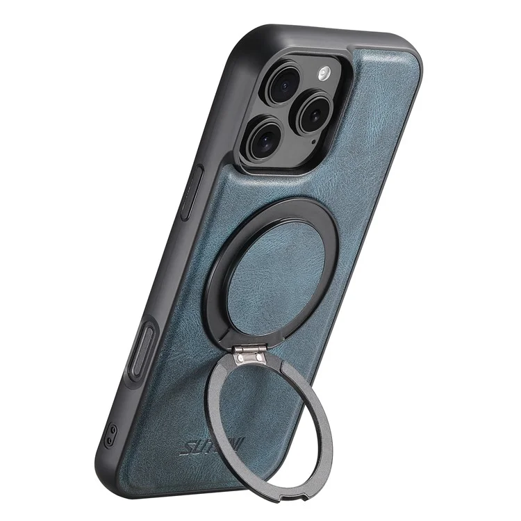 SUTENI G3 Hülle für iPhone 16 Pro Max, kompatibel mit MagSafe, Lederhülle mit Wachstextur, 360° drehbarem Ständer - Blau