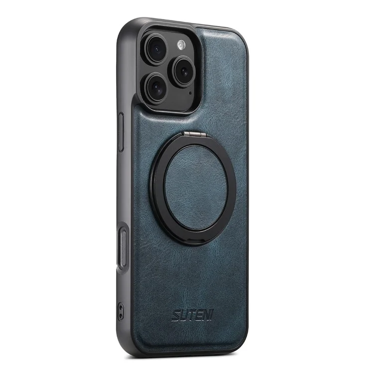 SUTENI G3 Hülle für iPhone 16 Pro Max, kompatibel mit MagSafe, Lederhülle mit Wachstextur, 360° drehbarem Ständer - Blau