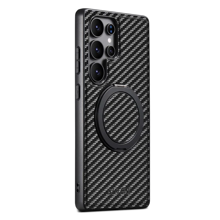 SUTENI G3 Hülle für Samsung Galaxy S24 Ultra Kompatibel mit MagSafe Karbonfaser-Textur Drehbarer Ständer Leder Handyrückseite Schutzhülle