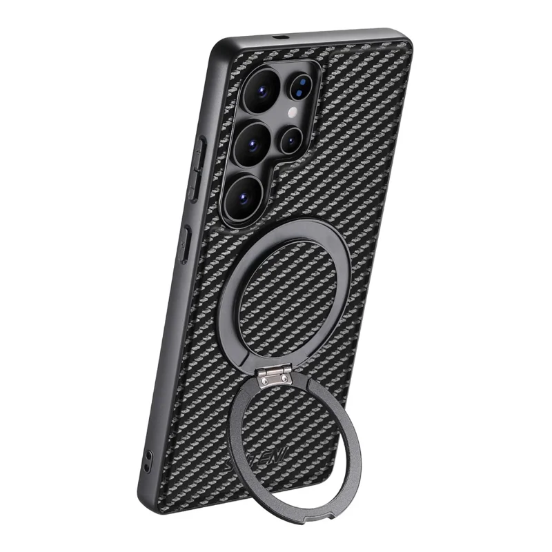 SUTENI G3 For Samsung Galaxy S23 Ultra Magnetic Case Rotating Kickstand Carbon Fiber Texture Leather Phone Back Cover
