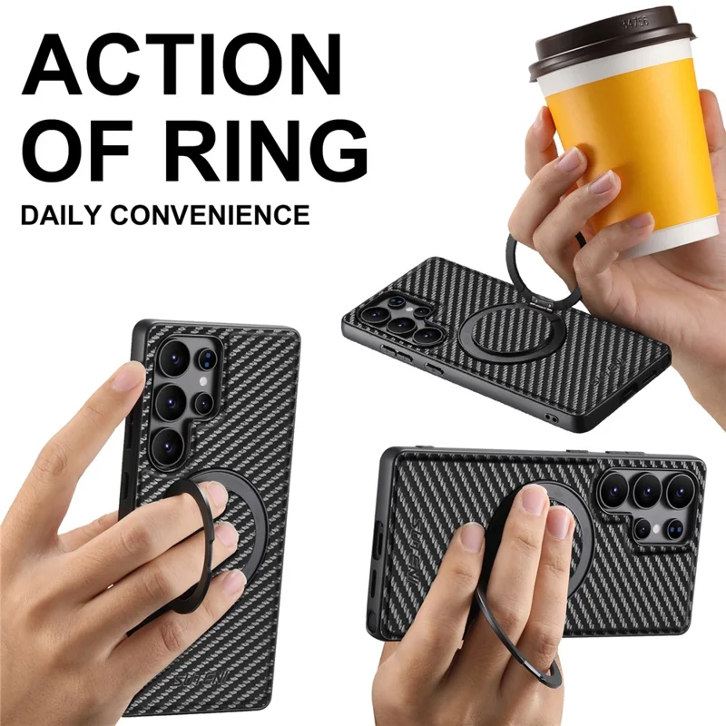 SUTENI G3 For Samsung Galaxy S23 Ultra Magnetic Case Rotating Kickstand Carbon Fiber Texture Leather Phone Back Cover