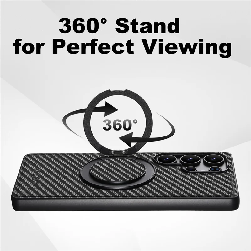 SUTENI G3 For Samsung Galaxy S23 Ultra Magnetic Case Rotating Kickstand Carbon Fiber Texture Leather Phone Back Cover