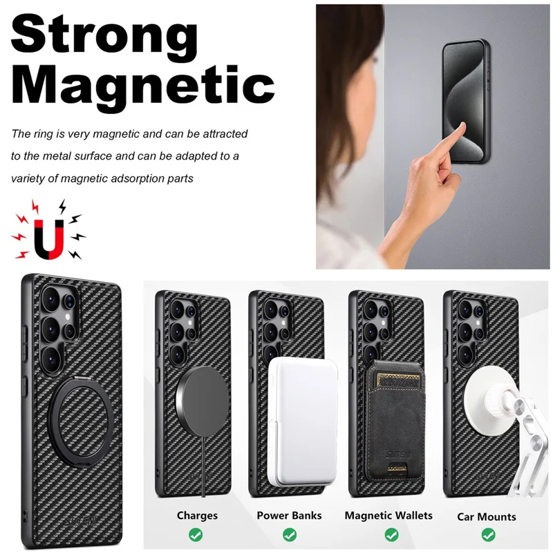 SUTENI G3 For Samsung Galaxy S22 Ultra 5G Magnetic Case Rotating Kickstand Carbon Fiber Texture Leather Phone Back Cover