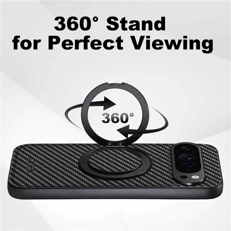 Чехол SUTENI G3 для Google Pixel 9 Pro XL, совместимый с MagSafe, с текстурой углеродного волокна, поворотной подставкой и кожаной задней крышкой
