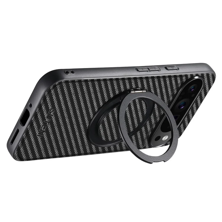 Чехол SUTENI G3 для Google Pixel 9 Pro XL, совместимый с MagSafe, с текстурой углеродного волокна, поворотной подставкой и кожаной задней крышкой