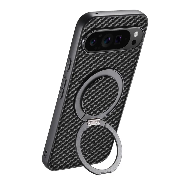 Чехол SUTENI G3 для Google Pixel 9 Pro XL, совместимый с MagSafe, с текстурой углеродного волокна, поворотной подставкой и кожаной задней крышкой