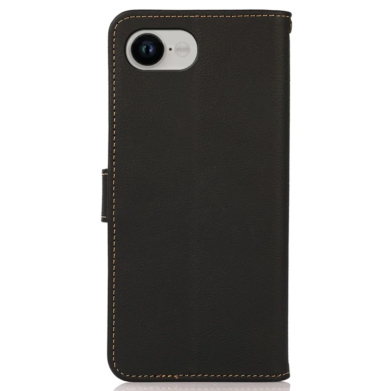 KHAZNEH for iPhone 16e Case Genuine Cow Leather RFID Blocking Wallet Phone Cover - Black