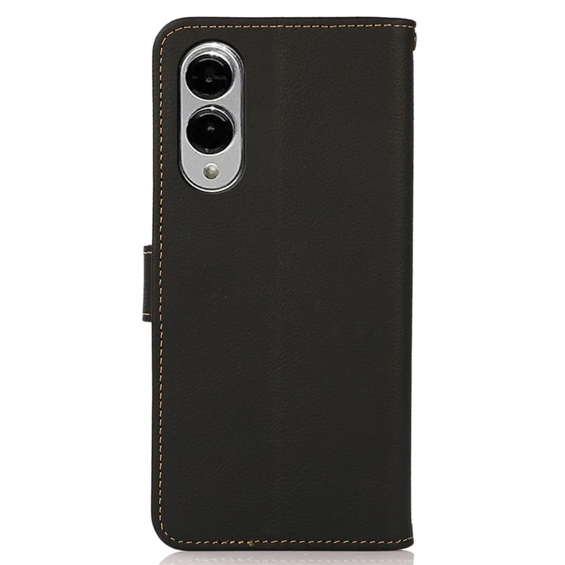 KHAZNEH for Samsung Galaxy S25 Edge Case Genuine Cow Leather RFID Blocking Wallet Phone Cover - Black