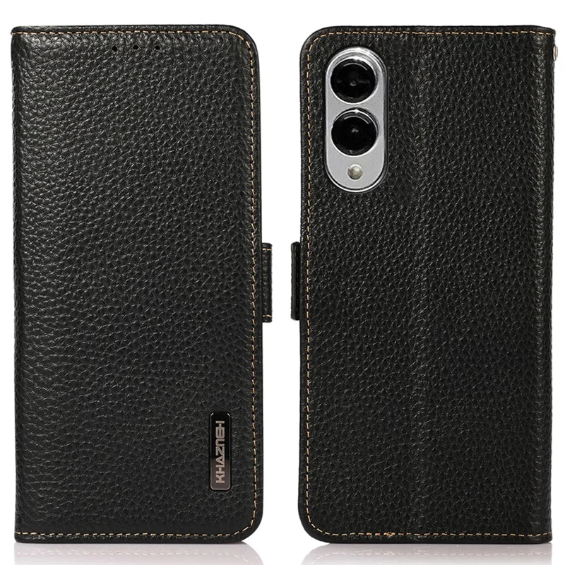 KHAZNEH para Samsung Galaxy S25 Edge Capa de Couro de Vaca Genuíno para Celular com Bloqueio RFID - Preto