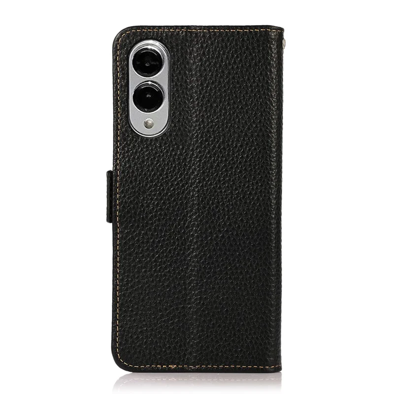 KHAZNEH para Samsung Galaxy S25 Edge Capa de Couro de Vaca Genuíno para Celular com Bloqueio RFID - Preto