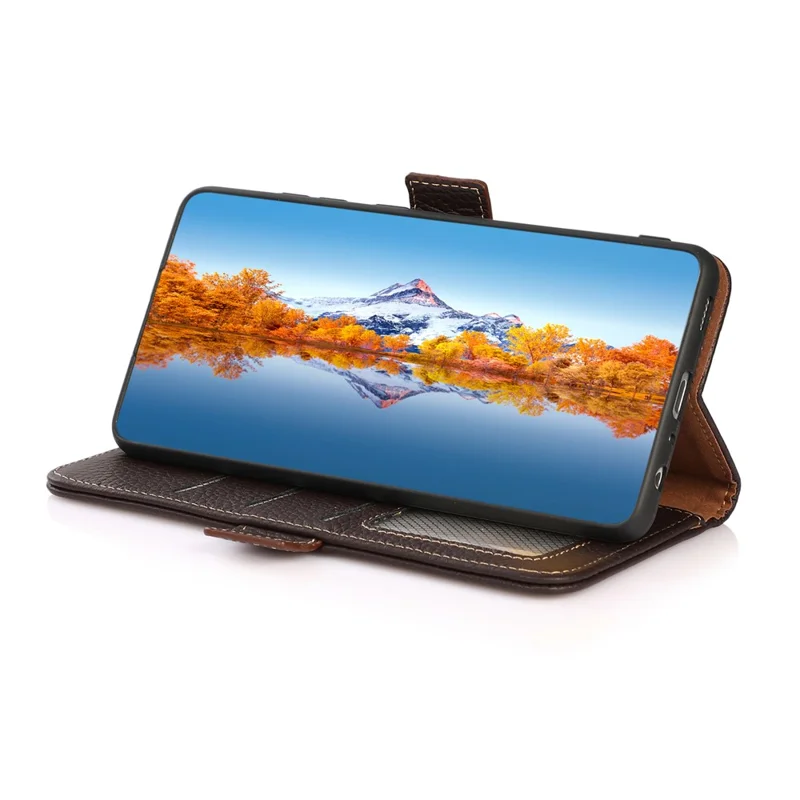 KHAZNEH per Samsung Galaxy S25 Edge Cover per Telefono in Vera Pelle di Mucca con Blocco RFID - Marrone