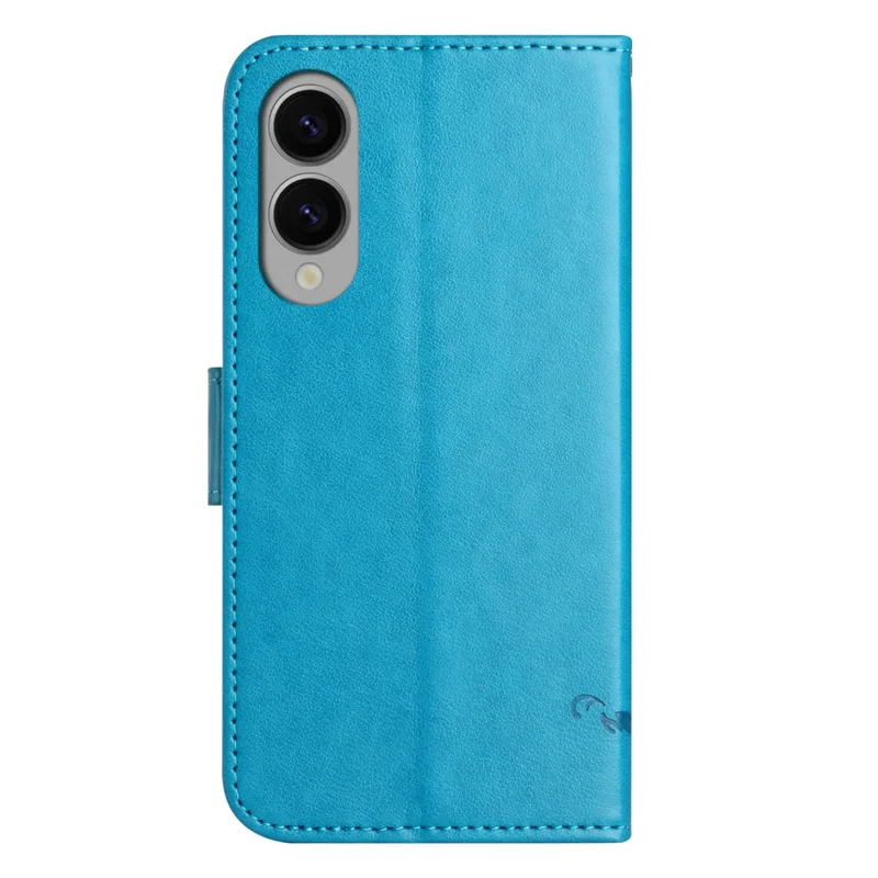 Capa Carteira para Samsung Galaxy S25 Edge com Suporte e Borboleta Floral Impressa em Couro PU - Azul