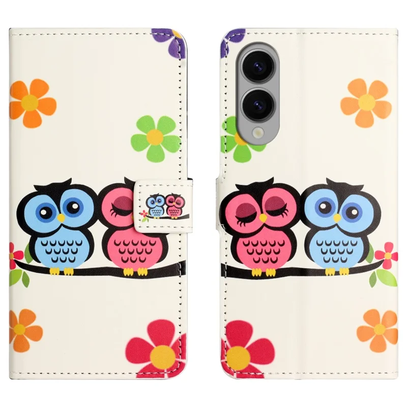For Samsung Galaxy S25 Edge Case Pattern Print PU Leather Wallet Phone Cover - Couple Owls