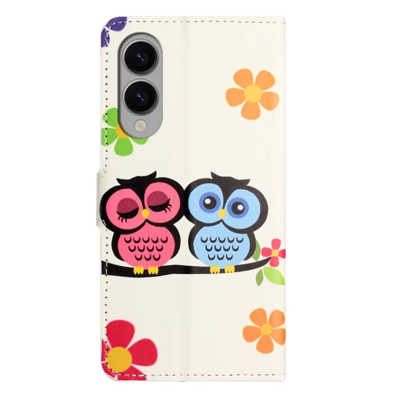 For Samsung Galaxy S25 Edge Case Pattern Print PU Leather Wallet Phone Cover - Couple Owls