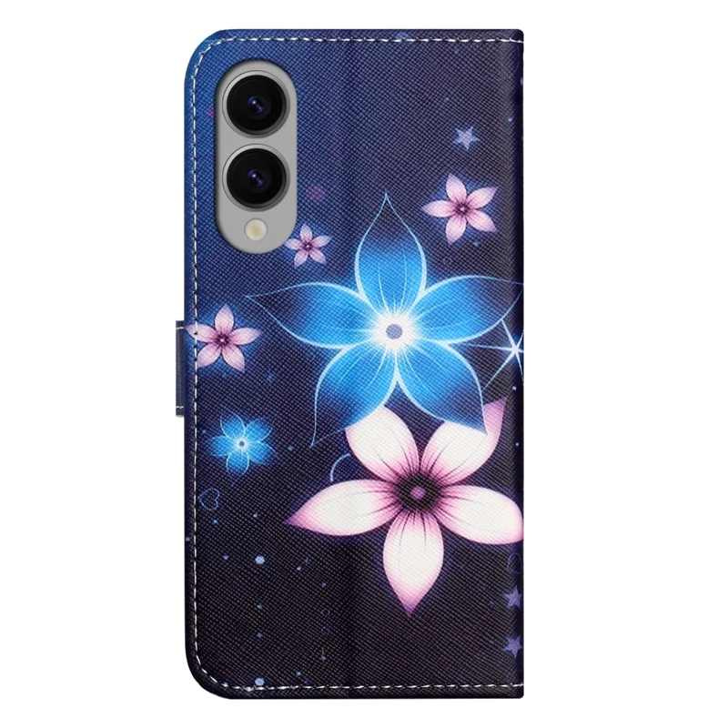 For Samsung Galaxy S25 Edge Case Pattern Print PU Leather Wallet Phone Cover Cross Texture - Blue Flower