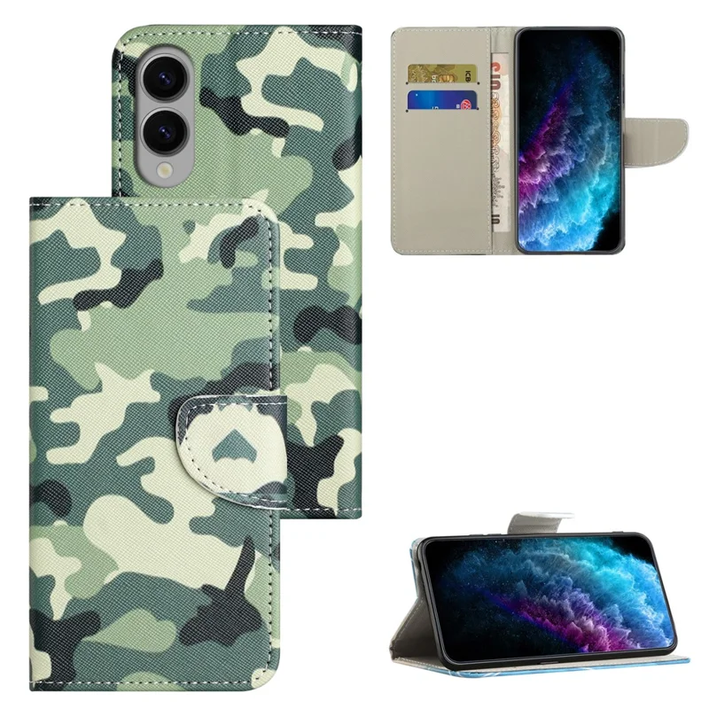 For Samsung Galaxy S25 Edge Case Pattern Printing Cross Texture Leather Phone Cover - Camouflage
