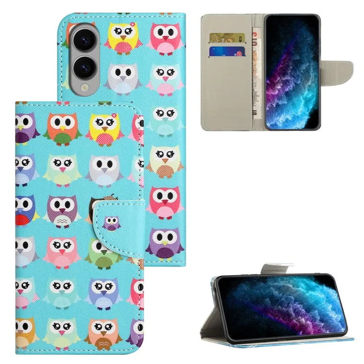 Cover per Samsung Galaxy S25 Edge con Stampa a Motivo Texture Incrociata in Pelle - Gufi
