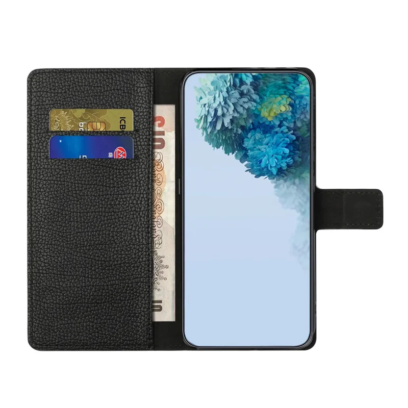 Für Samsung Galaxy S25 Edge Hülle Kunstleder Geldbörse Handyhülle Litschi-Textur, Schwarz