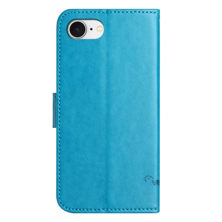 For iPhone 16e Case Wallet Stand Imprinted Butterfly Flower PU Leather Phone Cover - Blue