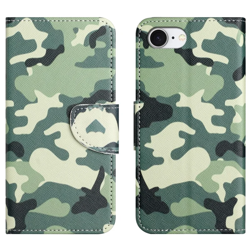For iPhone 17e / 16e Case Pattern Printing Cross Texture Leather Phone Cover - Camouflage