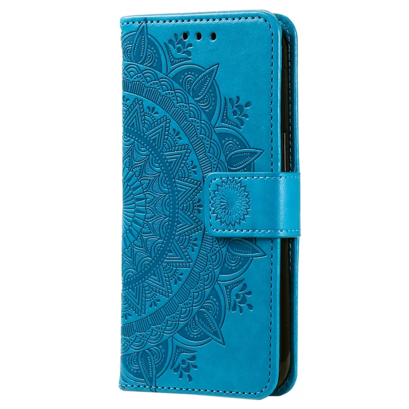 Standhoes voor Samsung Galaxy S25 Edge met in reliëf gemaakt totemmotief, PU-lederen portemonnee-telefoonhoes - Blauw