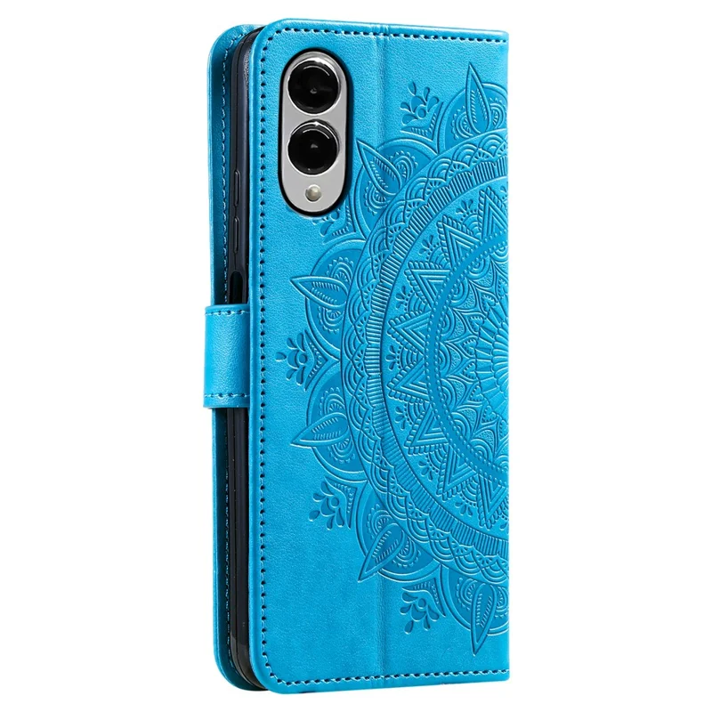 Standhoes voor Samsung Galaxy S25 Edge met in reliëf gemaakt totemmotief, PU-lederen portemonnee-telefoonhoes - Blauw