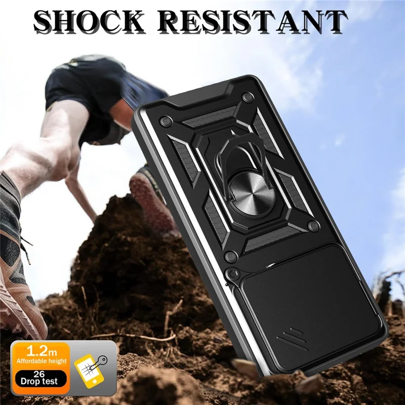 For Xiaomi 15 Pro Case with Slide Camera Lid PC + TPU Kickstand Phone Cover - Black