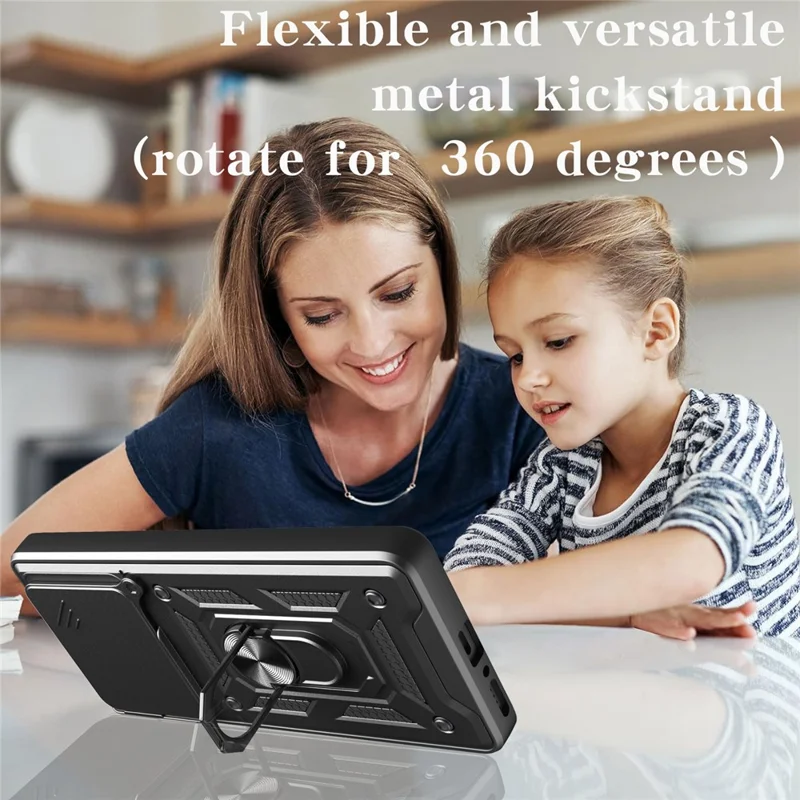 For Xiaomi 15 Pro Case with Slide Camera Lid PC + TPU Kickstand Phone Cover - Black