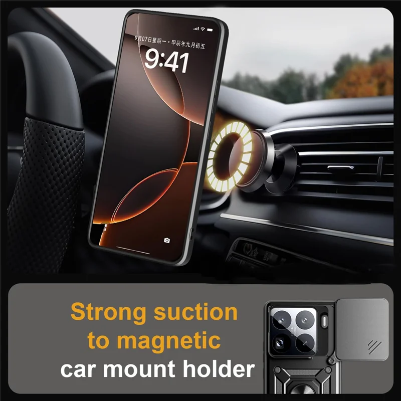 For Xiaomi 15 Pro Case with Slide Camera Lid PC + TPU Kickstand Phone Cover - Black