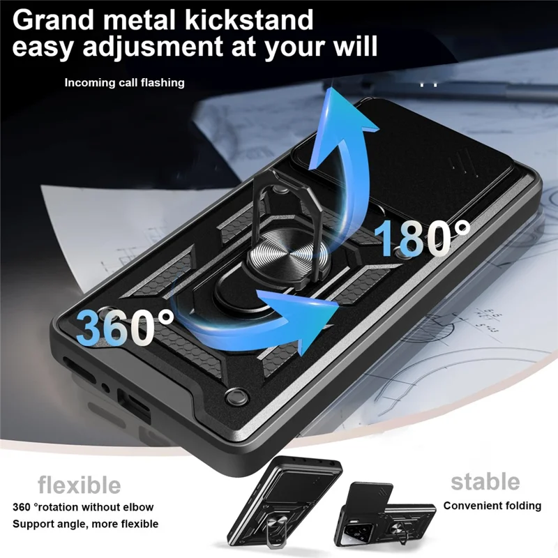For Xiaomi 15 Pro Case with Slide Camera Lid PC + TPU Kickstand Phone Cover - Black