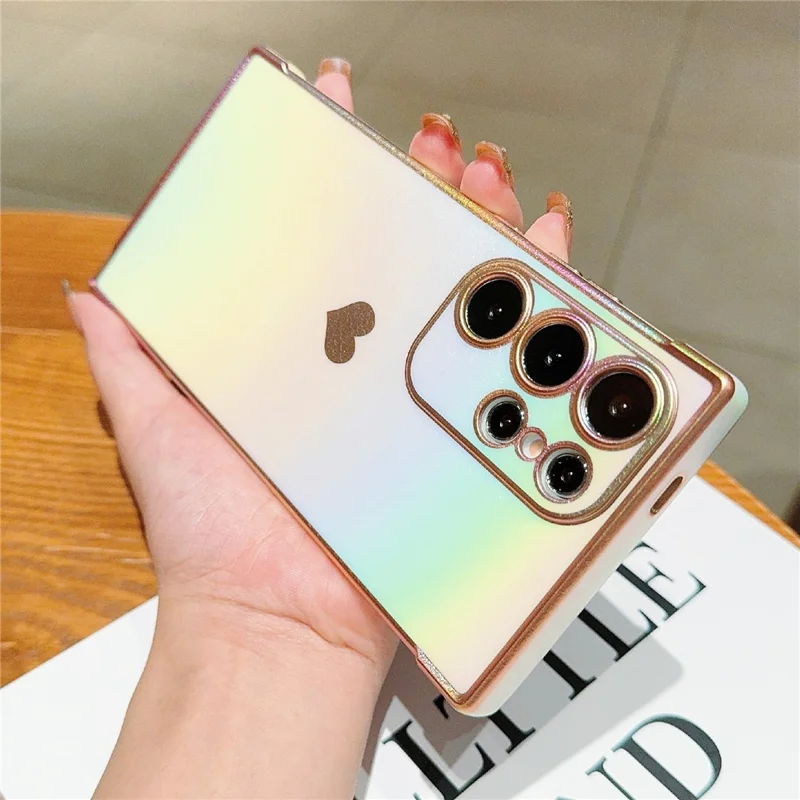 For Samsung Galaxy S25 Ultra Case Dazzling Design Electroplating Heart Pattern TPU Phone Cover - White