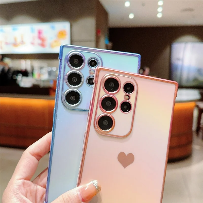 For Samsung Galaxy S25 Ultra Case Dazzling Design Electroplating Heart Pattern TPU Phone Cover - White