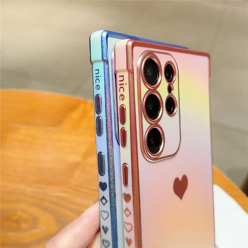 For Samsung Galaxy S25 Ultra Case Dazzling Design Electroplating Heart Pattern TPU Phone Cover - White