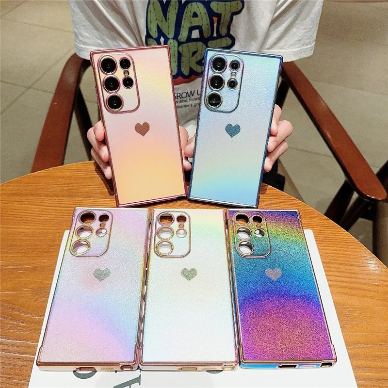 For Samsung Galaxy S25 Ultra Case Dazzling Design Electroplating Heart Pattern TPU Phone Cover - White