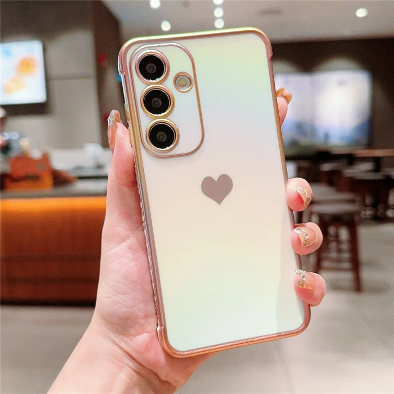 For Samsung Galaxy S25 Case Dazzling Design Electroplating Heart Pattern TPU Phone Cover - White
