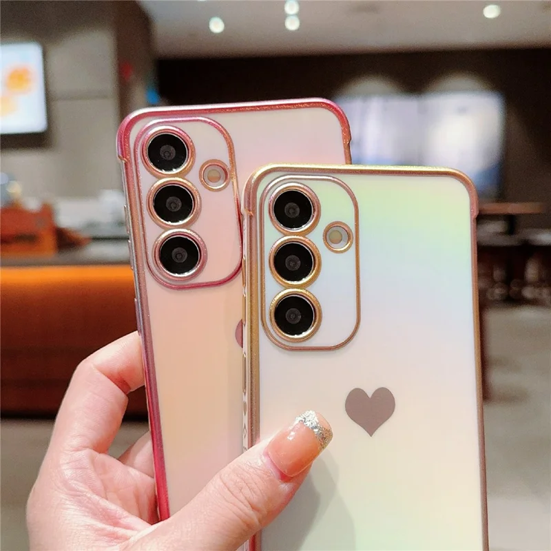 For Samsung Galaxy S25 Case Dazzling Design Electroplating Heart Pattern TPU Phone Cover - White