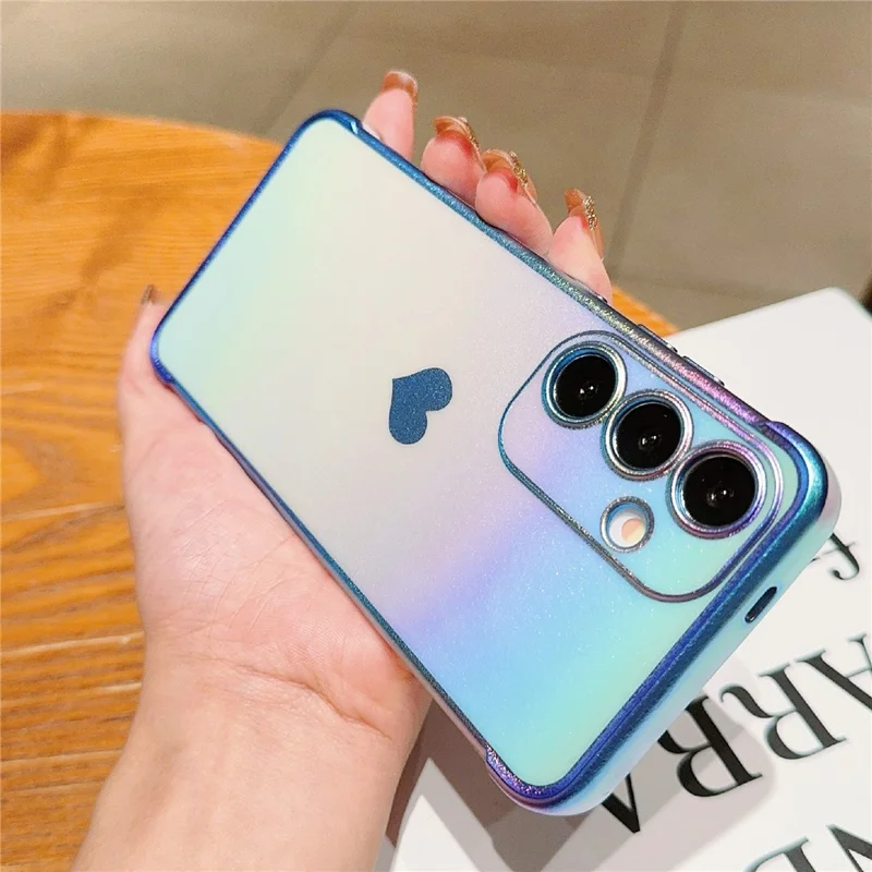For Samsung Galaxy S25 Case Dazzling Design Electroplating Heart Pattern TPU Phone Cover - Blue