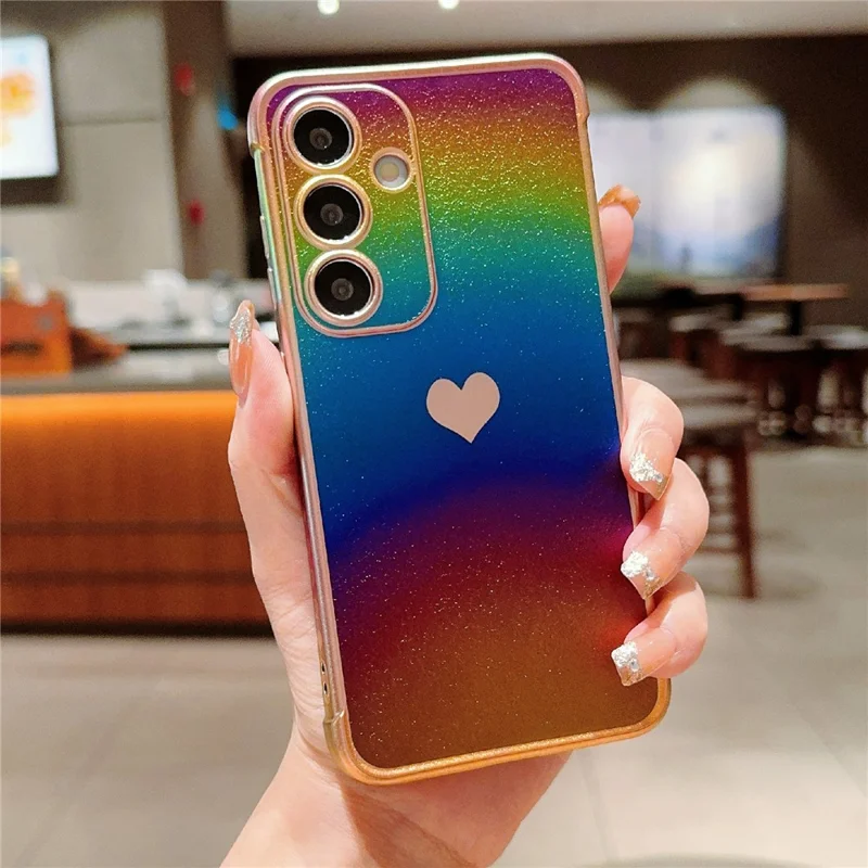 For Samsung Galaxy S25 Case Dazzling Design Electroplating Heart Pattern TPU Phone Cover - Colorful
