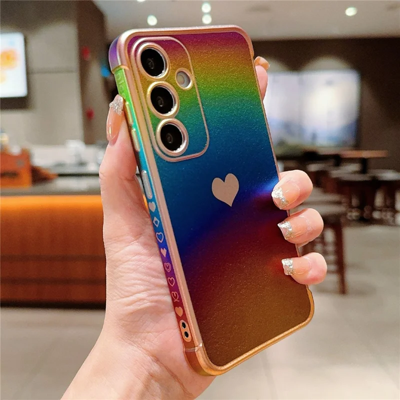 For Samsung Galaxy S25 Case Dazzling Design Electroplating Heart Pattern TPU Phone Cover - Colorful