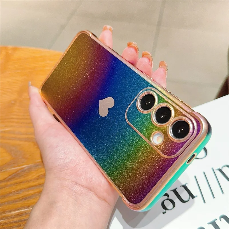 For Samsung Galaxy S25 Case Dazzling Design Electroplating Heart Pattern TPU Phone Cover - Colorful