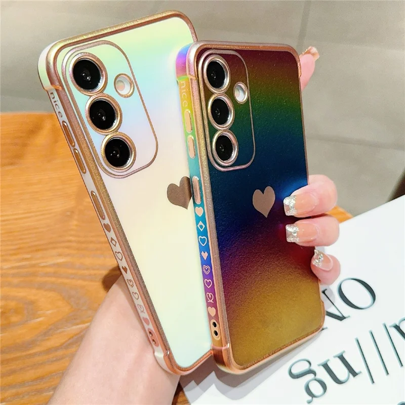 For Samsung Galaxy S25 Case Dazzling Design Electroplating Heart Pattern TPU Phone Cover - Colorful