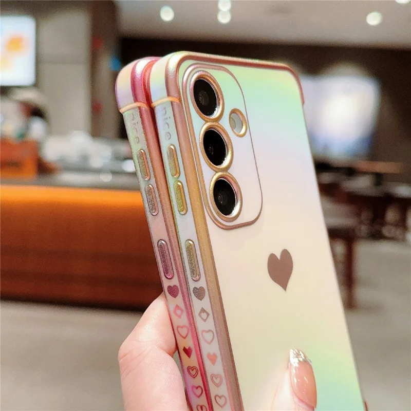 For Samsung Galaxy S25 Case Dazzling Design Electroplating Heart Pattern TPU Phone Cover - Colorful