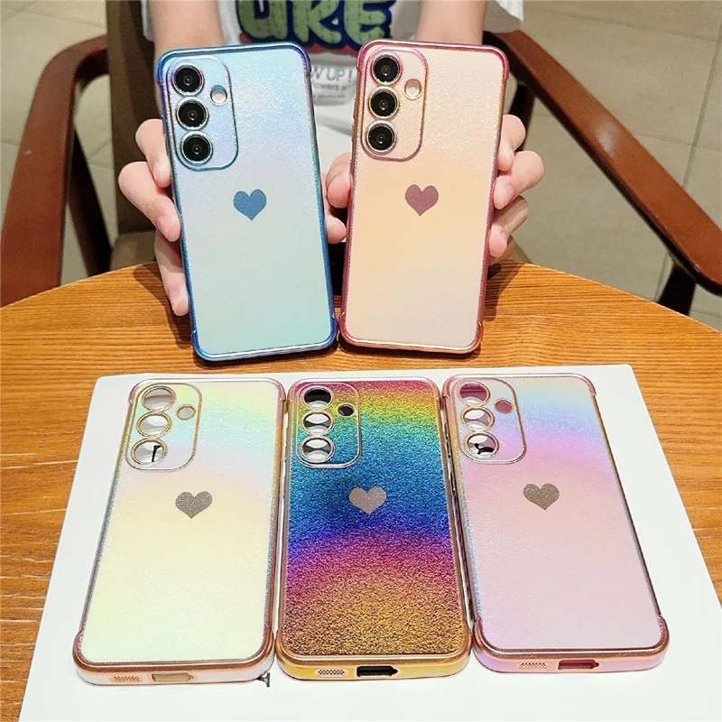 For Samsung Galaxy S25 Case Dazzling Design Electroplating Heart Pattern TPU Phone Cover - Colorful