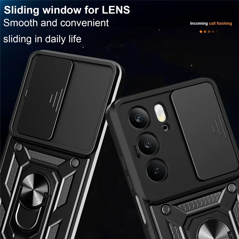 Case for Realme C75 4G / V60 Pro 5G / 14x (India) 5G PC + TPU Phone Cover with Slide Camera Lid and Kickstand - Black