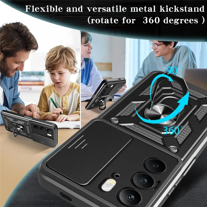 Case for Realme C75 4G / V60 Pro 5G / 14x (India) 5G PC + TPU Phone Cover with Slide Camera Lid and Kickstand - Black