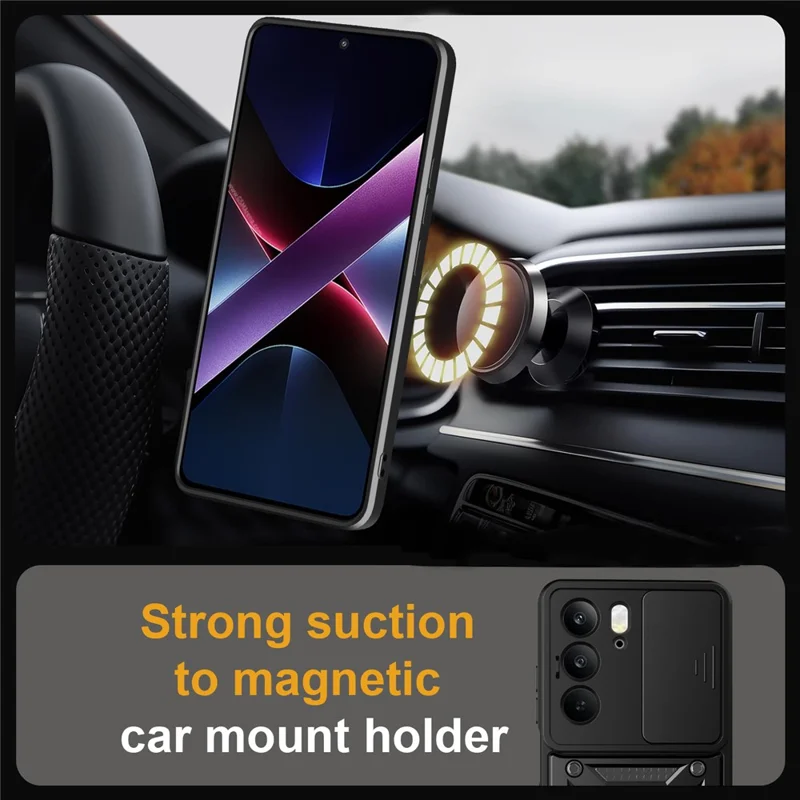 Case for Realme C75 4G / V60 Pro 5G / 14x (India) 5G PC + TPU Phone Cover with Slide Camera Lid and Kickstand - Black