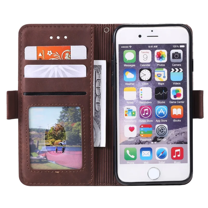 For iPhone 16e Case RFID Blocking Wallet Stand Leather Phone Cover - Brown