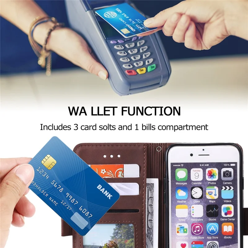 For iPhone 16e Case RFID Blocking Wallet Stand Leather Phone Cover - Brown