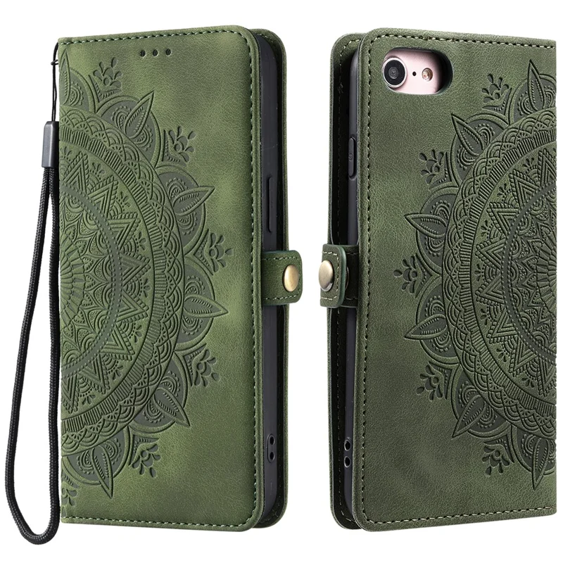 Style 016 für iPhone 16e Hülle Skin Feel Totem Geprägtes Brieftaschenleder Handyhülle - Schwarzgrün