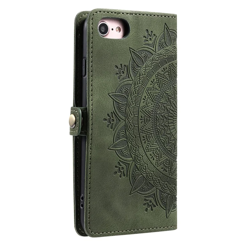 Style 016 für iPhone 16e Hülle Skin Feel Totem Geprägtes Brieftaschenleder Handyhülle - Schwarzgrün